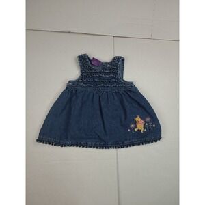 Vintage Disney Winnie The Pooh 6-9 Month Embroidered Denim Dress 100 Acre Y2k‎